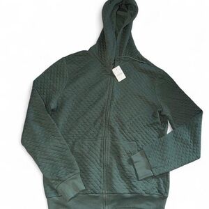 J. Crew Quilted Full-Zip Hoodie in Forest Green